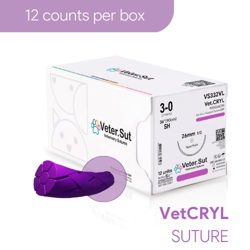 [Australia - AusPower] - VeterSut VetCRYL Absorbable Polyglactin Surgical Suture USP Size 3-0, (SH) 1/2 26mm Taper Point Needle, 36 Inches (90 cm), 12 Count, Veterinary Use 