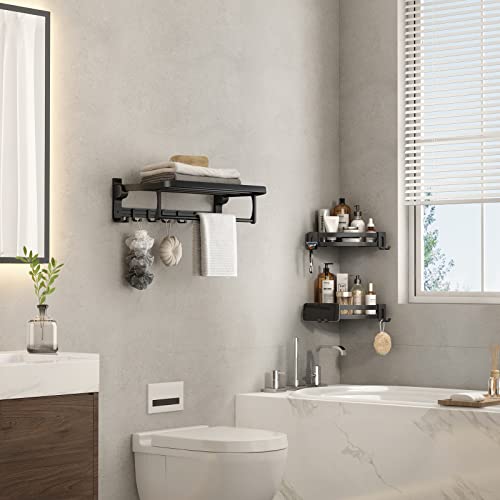 VOLPONE Corner Shower Caddy with Razor Holder Adhesive Shower Shelf Corner No Drilling Bathroom Corner Shower Organizer Storage Rack (2-Pack, Black) 2