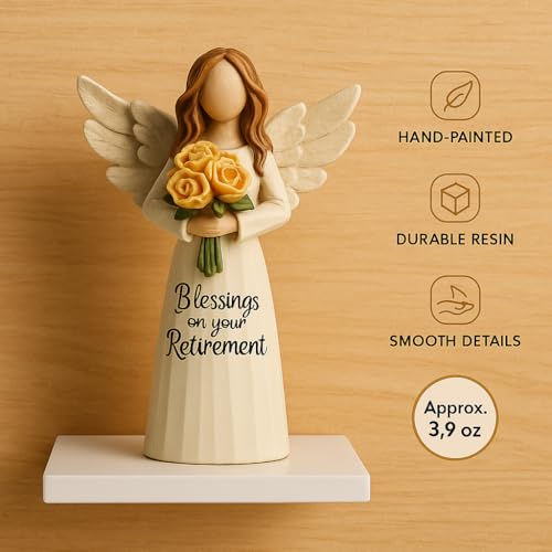 GoGnome Retirement Gift for Woman, Resin Blessings on Your Retirement Angel Statue for Coworker Teacher Nurse Mom Friend, Desk Shelf Home Office Decor (Retirement)