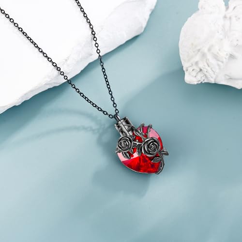 Rose Flower Cremation Urn Necklace For Ashes Sterling Silver Heart Crystal Memorial Jewelry For Women