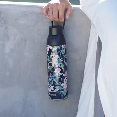 Tervis Venture Water Bottle Yao Cheng - Pink Poinsettia Triple Insulated Tumbler Travel Cup Keeps Drinks Cold & Hot, 36oz, Stainless Steel