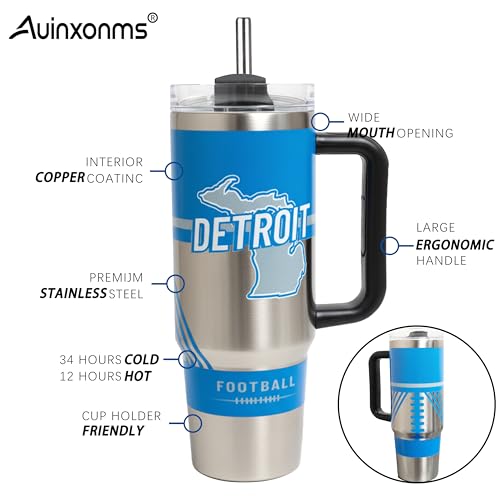 Tumblers 40oz Straight Skinny Car Cups Sports Travel Coffee Mug, Stainless Steel, Insulated,Classic Collection Gifts for Men Women Fans Detroit