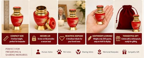 Brass Small Keepsake Cremation Urn, Red, 3 Inch