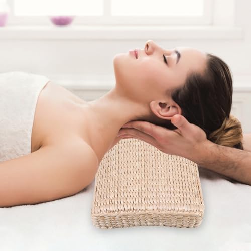 Cabilock Rush Straw Pillow Breathable Neck Support Pillow for Cervical Alignment Orthopedic for Head and Neck 14.96 X 7.87 X 3.14 in for Sauna Sweat Steam Sleeping
