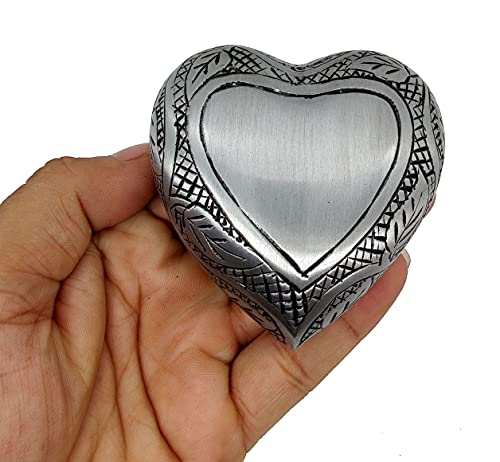 5MOONSUN5's Handcrafted Heart Urn Keepsake Cremation for Human Pet Ashes Engraved Heart Shaped for Adults & Infants Honor Your Loved One, Silver, Comes with Brass Stand & Premium Box