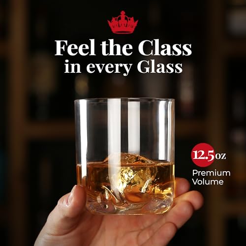 Vivocci Unbreakable Tritan Plastic 12.5 oz Whiskey & Double Old Fashioned Bar Glasses - Thumb Indent Heavy Base - Ideal for Bourbon & Scotch - Upscale Men's Gift - Dishwasher Safe Barware - Set of 6 12.5 oz, Set of 6