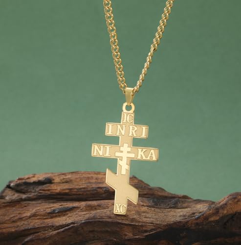 Russian Orthodox Cross Necklace IC XC NIKA Eastern Cross Jesus Christ Pendant Greek Byzantine Amulet Retro Religious Christian Jewelry Catholic Gift for Women Men gold 2