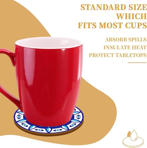 6Pcs Evil Eye Coasters, Butterfly Mandala Flower Coaster Coffee Cup Mat for Kitchen Table Bar Cup Home Dining Decor, 4" Diameter