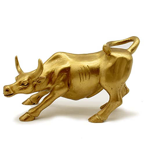 Sculpture Home Decoration Golden Copper Bull（Feng Shui） Represents Good Luck of Life Wealth, Brass Bull Figurine Bull Statue COW01
