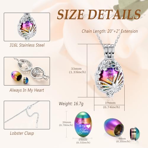Minicremation Teardrop Butterfly Urn Necklace for Ashes Stainless Stee Hollow Mini Keepsake Urn for Women Men Cremation MemorialPendant Keepsake Jewelry Colorful-Always