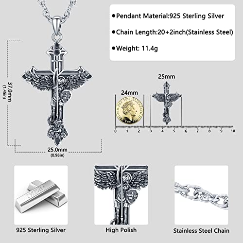Aniu 925 Sterling Silver Saint Medal Necklace Religious Amulet Jewelry Gift St Michael Cross Necklace - A
