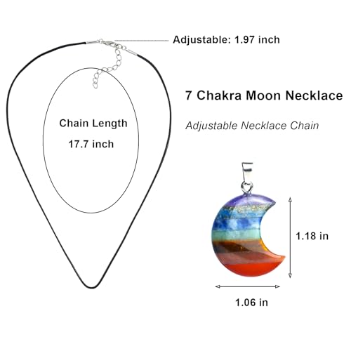 7 Chakra Crystal Crescent Moon Pendant Necklace