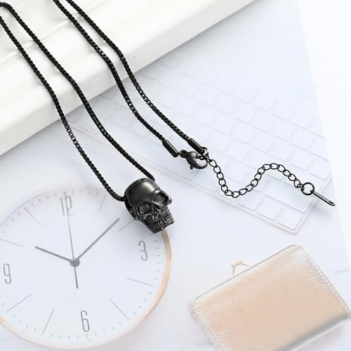 XSMZB Cremation Jewelry for Ashes for Pet Human Skull Urn Necklace for Ashes for Men Women Memorial Ash Holder Keepsake Pendant Black-1