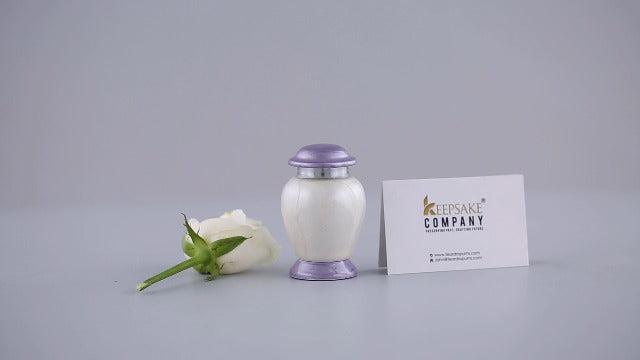 Small Keepsake Urn for Ashes White purple Orchid flower - 3" Height and can accomodate 3 cubic inches only - With Beautiful Cap and Base - Mini Urns for Gifting and give away