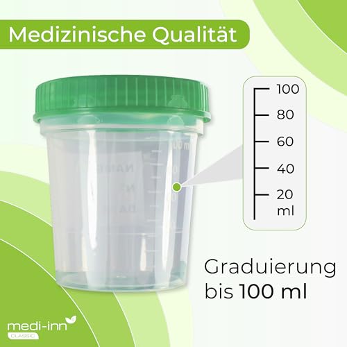Urine Beaker - 4.23fl oz - Urine Cup with Screw On Lid - Color Green - Urine Sample Cup - Urine Cup - Plastic Cup by Medi-Inn - Green, 10 Pieces
