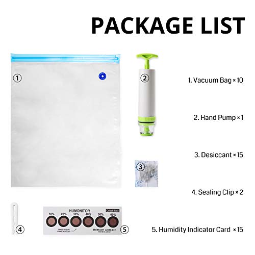 eVacuum 3D Printer Filament Storage Kit Filament Vacuum Bags Vacuum Compression Storage Bags, Prevent and Monitor Moisture - 10 Bags with 15 Desiccants, 15 Humidity Indicator Cards and 1 Hand Pump 15.75"×11.81"(1 spool)