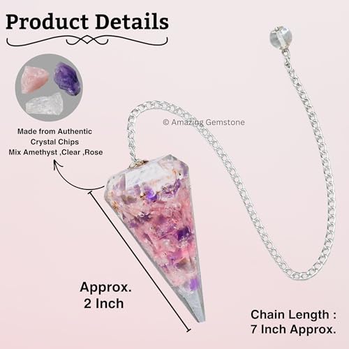 Clear Quartz/Rose Quartz/Amethyst (Mix) Orgone Crystal Pendulums Clear Quartz/Rose Quartz/Amethyst (Mix)