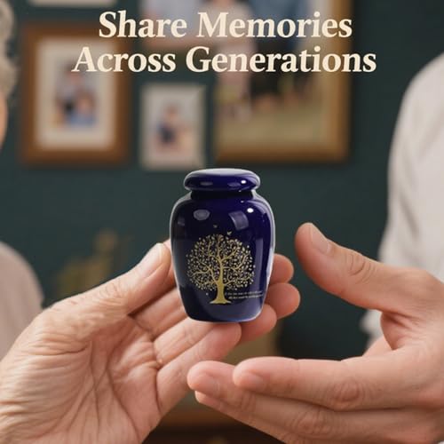 Small Ceramic Urns for Human Ashes Set of 4, Mini Keepsake Urns with Tree of Life Design, Elegant Memorial Decorative Urns Sharing with Families, 2" ×2.8", Tree
