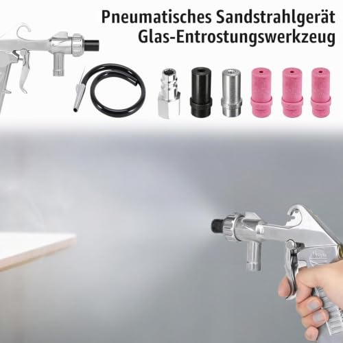 Sandblasting Gun Compressed Air Set, Sand Blasting Gun Kit with 1 m Rubber Hose, Sand Blaster with Nozzles of Various Calibres, for Sandblasting Device for Professional and DIY Projects