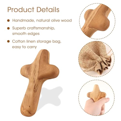 10cm Handmade Olive Wood Cross Crucifix with Linen Pouch Religious Keepsake