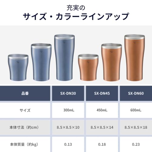 Zojirushi Mahobin SX-DN60-AC Stainless Steel Tumbler Mug, Vacuum Double Layer, Heat Retention, Cold Insulation, 20.3 fl oz (600 ml), Clear Blue 0.6 liters