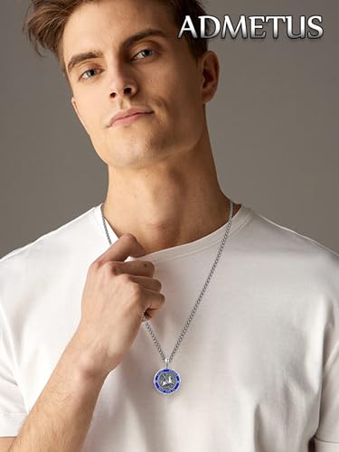ADMETUS Sterling Silver St George Necklace for Men Blue Enamel Saint George and Dragon Medal Amult Pendant Protection Jewelry Religious Gifts