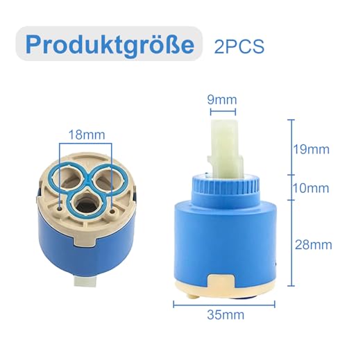 Set of 2 Ceramic Cartridge 35 mm, Cartridge Tap 121894, Mixer Tap Cartridge, for Single-Lever Fittings, Replacement Parts Cartridge for Tap, Bathroom, Kitchen Tap and Washbasin Tap 35mm 2 Pieces