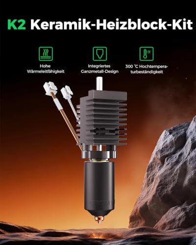 Creality Official K2 Ceramic Heating Block Hotend Kit, with Quick-swap Nozzle Kit, Supports 350°C High Temperature, All-Metal Integrated Design Extruder Hotend Kit for 3D Printers K2 K2 Hotend