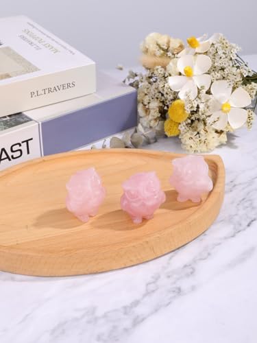 CrystalTears Rose Quartz Crystal Owl Figurine - Mini 1.57" Carved Stone Owl Statue, Pink Cute Gemstone Owl For Home Desk Decor - Spiritual Crystal Gift for Women Men Christmas Birthday Present