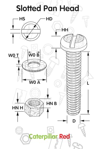Caterpillar Red 50-piece clear acrylic slotted pan head screws and bolts, M3 x 20mm, with nuts and washers