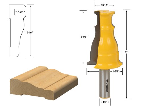 YONICO Router Bits Molding & Casing 2-1/4-Inch Door & Window 1/2-Inch Shank 16122 16121 - 2-1/4"