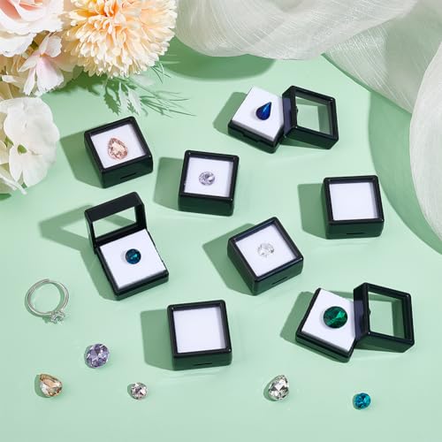 BENECREAT 70pcs Black Modern Square Gemstone Display Box, 1.2x0.63 Inch for Gemstone, Jewelry, Crystal Diamond Accessories Display