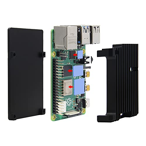 Geekworm Raspberry Pi 4 Model B Armor Heatsink Case/Raspberry Pi 4B Aluminum Alloy Passive Cooling Case with Dual Cooling Fan for Raspberry Pi 4 Model B Only | Passive cooling, armor design, protective case, fanless, silent operation Black