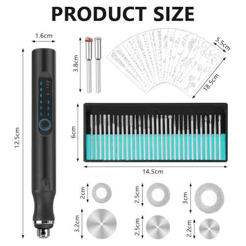 Ainiv Electric Engraving Tool Kit, USB Cordless Rechargeable Engraving Pen, Mini DIY Engraving Tool Kit, 30 Drill Rotary Carving Tools for Carving Glass Wood Metal Stone Plastic Jewelry, Black Black-electric Engraving Tool Kit
