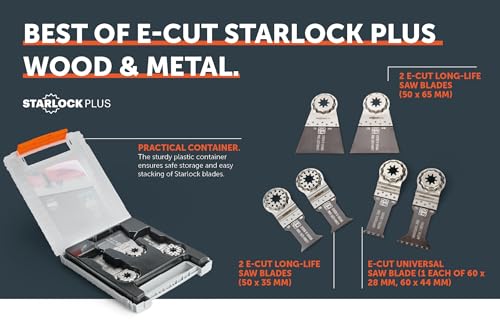 FEIN Best of E-Cut StarlockPlus Wood & Metal 6 E-Cut Plunge Cutting Blades for Wood and Metal Cutting Operations, Starlock Plus Fitting.