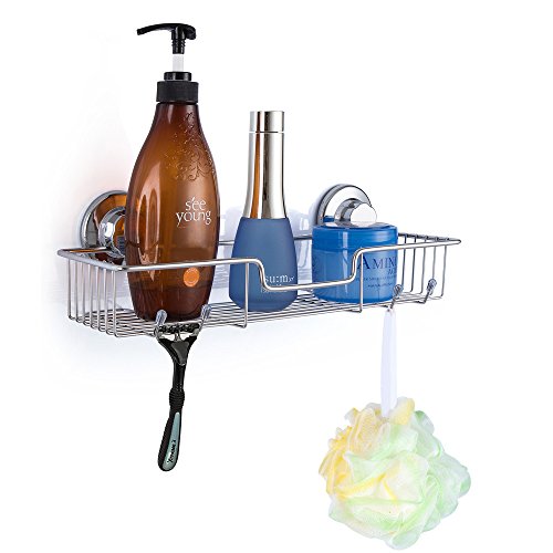 SANNO Suction cups Shower Caddy Soap Dish Double Bath Hook-Bath Organizer Kitchen Storage Basket for Shampoo, Conditioner, Soap- Anti Rust stainless steel (set of 3) size:c