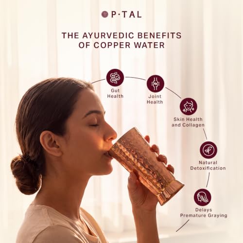 P-TAL Pure Copper Tumbler Glass - (20 Fl Oz, 600 mL) Cup with Brass Lid