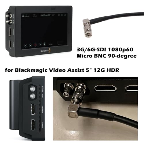 6G SDI 1080p Video Cable High Density for Blackmagic Video Assist 4K 5" Monitor, Micro Studio Camera 4K G2 DJI Lightbridge 2, Right Angle HD Micro BNC to BNC Male 1.5m