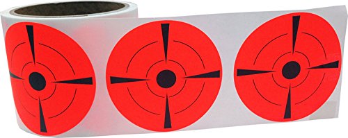 Fluorescent Red with Black Circle Target Paster Stickers – 3 Inch Round Adhesive Labels, 100 Total Stickers on a Roll for Shooting Targets, Range Repair, and Practice – Made in the USA Fl Red W Black