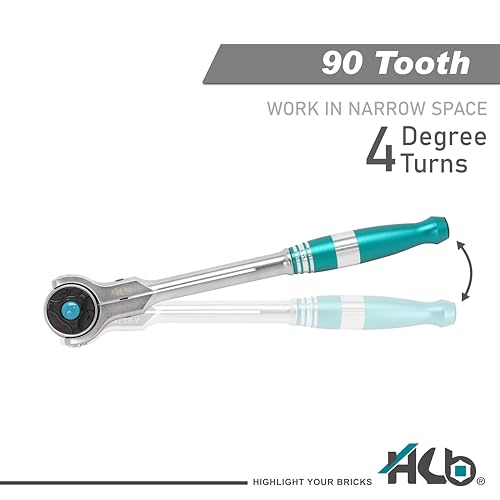 HB 3/8-inch drive 90-tooth swivel head ratchet handle with 270° adjustable aluminum handle and quick release