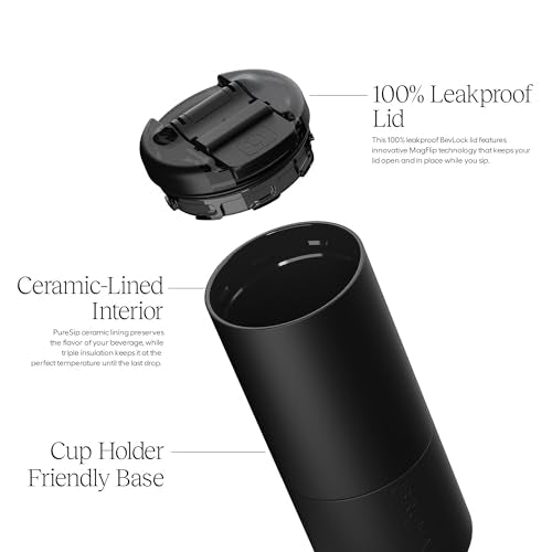 BrüMate Strova 18oz 100% Leakproof Insulated Coffee Mug | Ceramic-Lined Interior | Built-In Silicone Sleeve for Travel | Locking Flip Lid (Dark Aura) Dark Aura