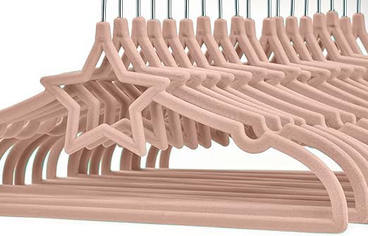 18 Pack Premium Pink Star Velvet Baby Clothes Hangers, Non-Slip 360 Degree Toddler and Kids Clothes Felt Hangers for Baby Closet