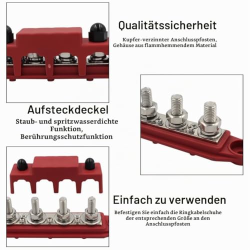Pack of 2 12V-48V DC Busbar Distribution Block 250A BusBar Box with 4 x M8 Terminal Bolts High Performance Module, Power Distribution Block Grounding Current for RV Boat Yacht (Black Red)