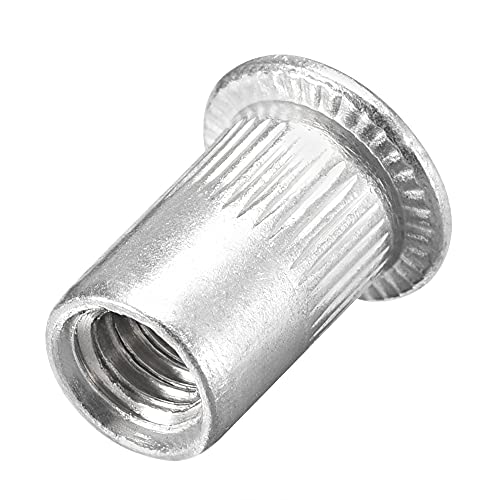 uxcell 1/4-20 aluminum alloy rivet nuts with knurled flat heads, silver threaded inserts, 100-piece set