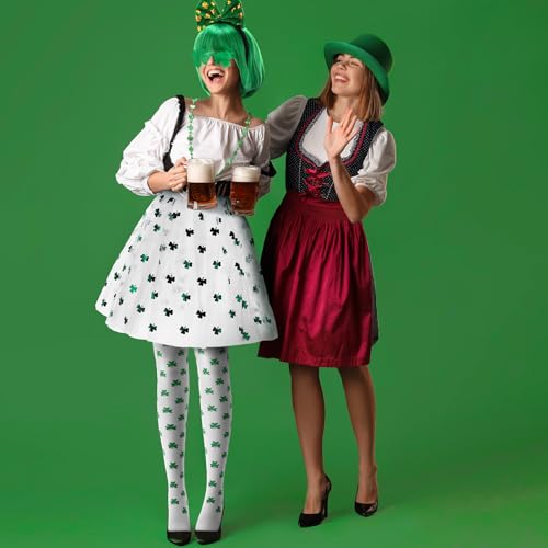 Mumufy 7 Pcs St. Patrick's Day Outfits Leprechaun Costume Accessories for Women Tutu Skirt Green Wig Headband Glasses Socks Green and White Elegant