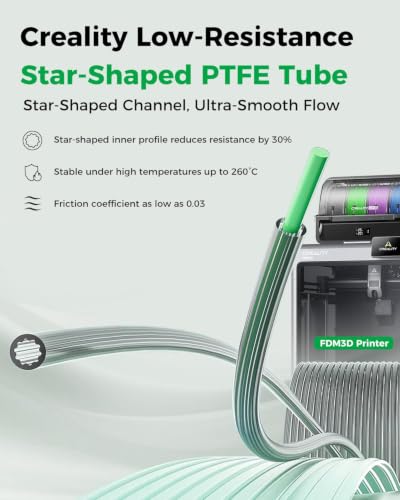 Creality Official PTFE Teflon Tube 4M, Upgrade Low-Resistance Star-Shaped Inner Channel Design Reduces Resistance by 30%, Support 260°C High Temperatures Printing, in Multicolor Printing Star 4M