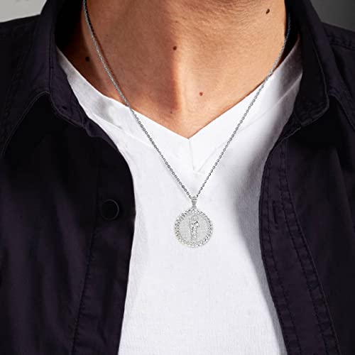 Claddagh Gold Solid 925 Sterling Silver Saint Jude Cuban Link Round Frame Pendant Necklace and Pendant Only Pendant + 22" Chain