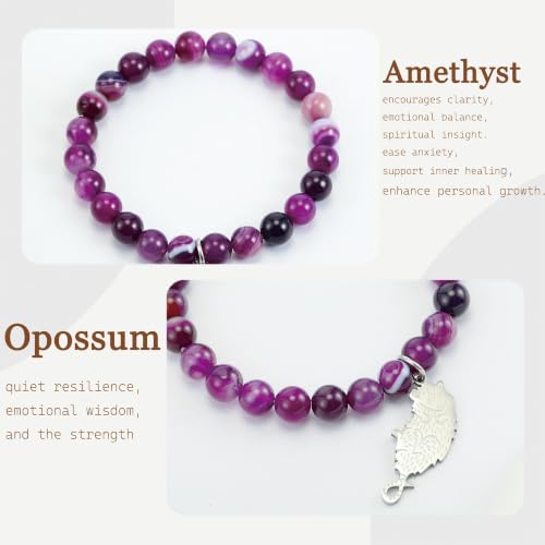 PARTNER Cute Possum Gifts Natural Stone Bracelet for Women Healing Crystal Wild Animal Opossum Charm Jewelry