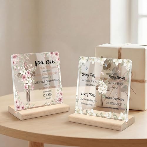 Christian Gifts for Women, Cross Desk Sign, 2 Pack, Acrylic, 4x4Inch Christian Cross