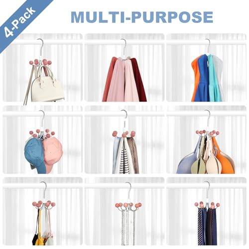 TOPIA HANGER Hoodie Hangers 4-Pack with 6 Cedar Balls, 360°Swivel Purse Hanger, Scarf Hanger, Closet Hooks, Handbag Organizer, Bra Hanger, Accessory Organizers for Scarf, Tanktop, Hat, Hoodie CT57C